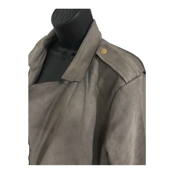 Stunning‎ gray faux suede belted trench coat size XL new